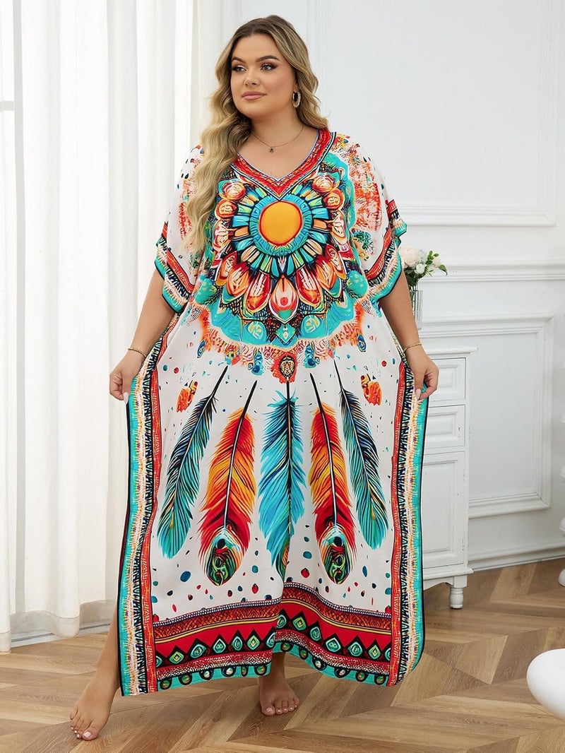 IMAGEKOPE Kaftan Dresses for Women Plus Size Bathing Suit Cover up Caftan Maxi Beach Dresses - Image 2